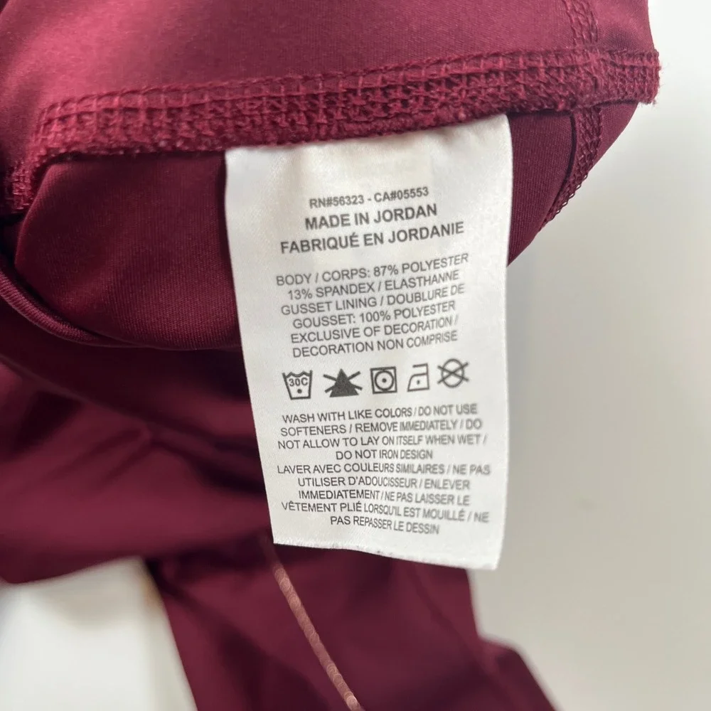 Nike Yoga Dri-FIT High Waisted Leggings Burgundy Rose Gold Metallic Trim Small